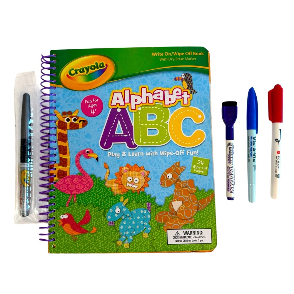 Crayola write on/wipe off book alphabet ABC with three dry erase markers